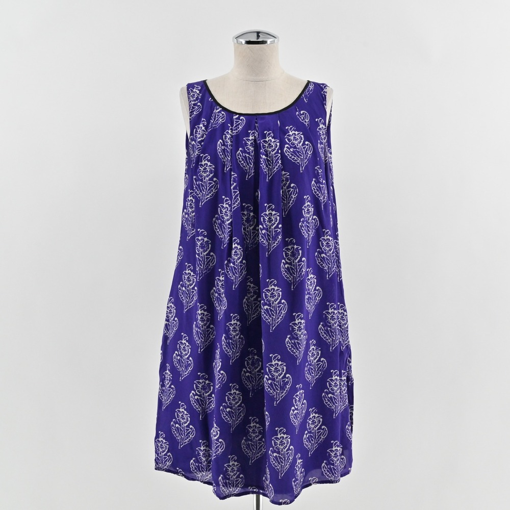 Anthropologie Maeve Petal Stamp Dress Size S Silk Purple Floral Swing Sleeveless